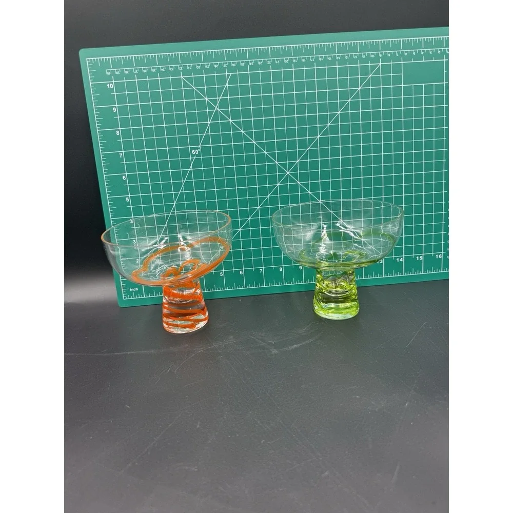 Set of 4 Stemless Green Swirline Margarita Glasses By Pier1 Imports Green Orange
